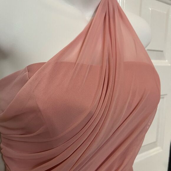 Bridesmaid, Prom, Formal Dress One Shoulder Ruched Bust Chiffon Long Dresses - Picture 6 of 9